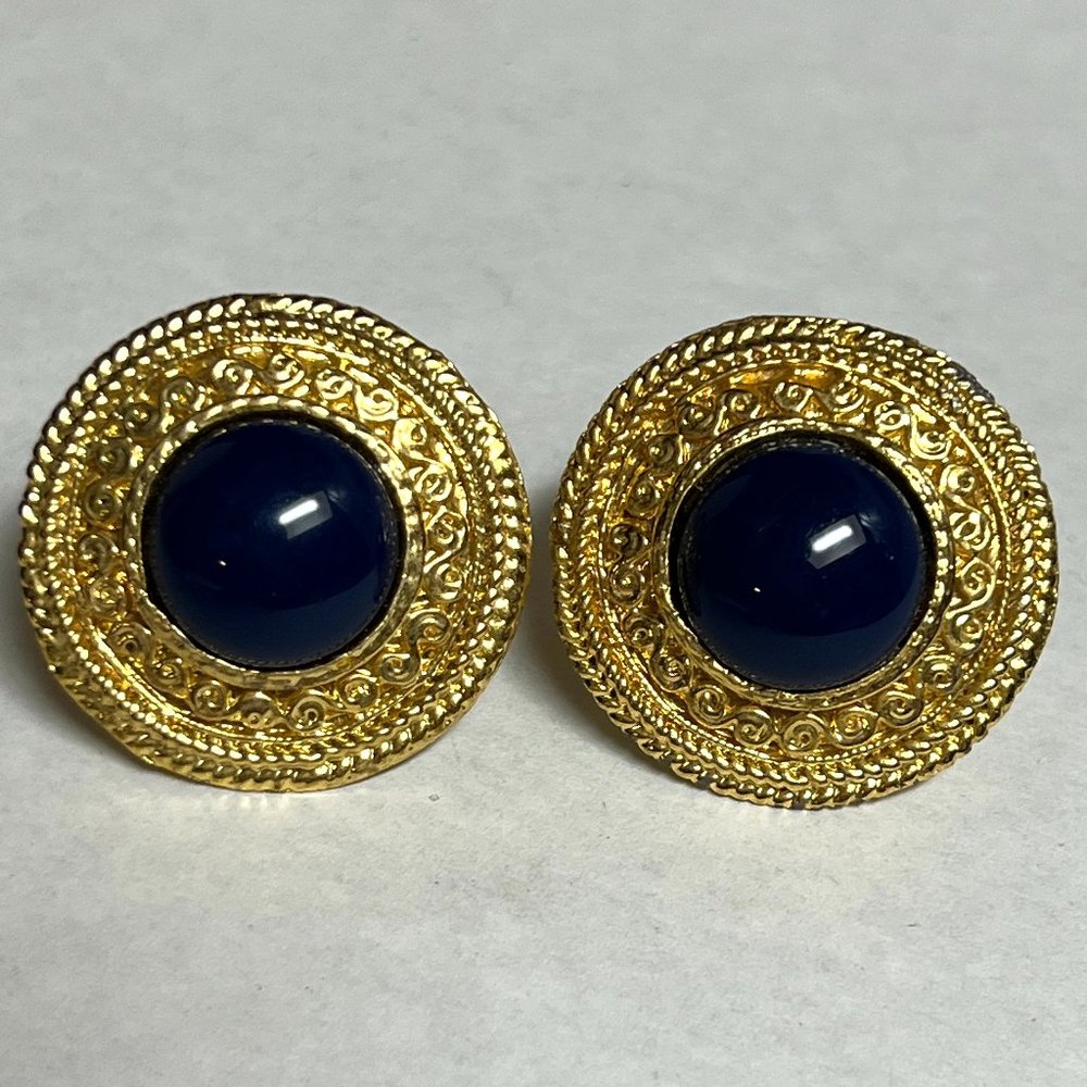 Elegant Gold and Blue Stud Earrings